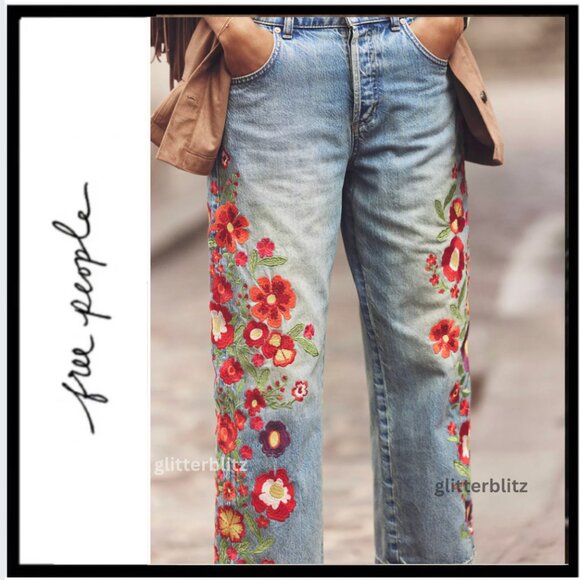 Free People Denim - We The Free Willow Floral Embroidered Jeans